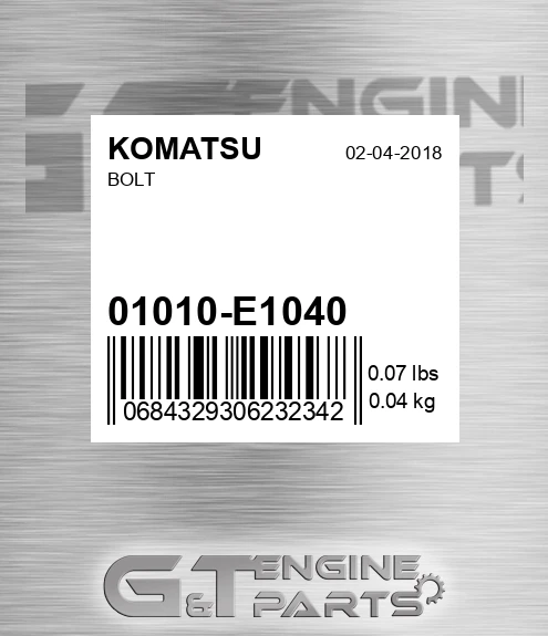 01010-E1040 Bolt for KOMATSU