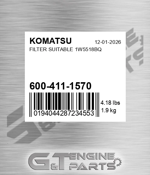 600-411-1570 Filter Suitable 1w5518bq for KOMATSU