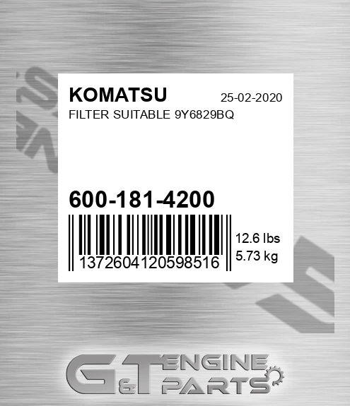 600-181-4200 Filter Suitable 9y6829bq for KOMATSU