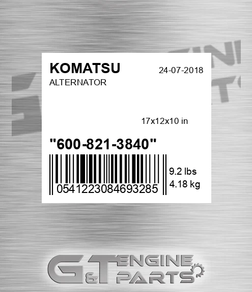 600-821-3840 Alternator for KOMATSU