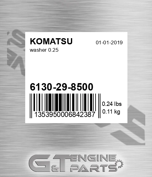 6130-29-8500 Washer 0.25 for KOMATSU