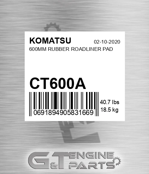 CT600A KOMATSU 600mm Rubber Roadliner Pad