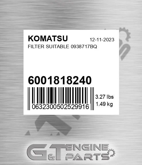 600-181-8240 Filter Suitable 0938717bq for KOMATSU