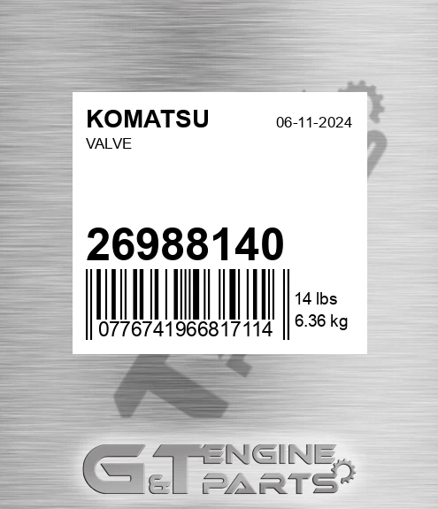 26988140 Valve for KOMATSU