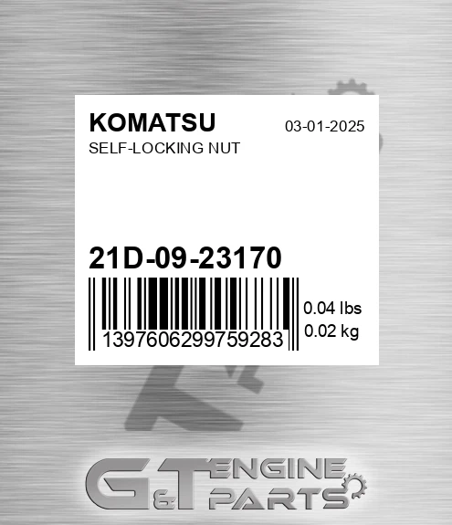 21D-09-23170 Self-locking Nut for KOMATSU