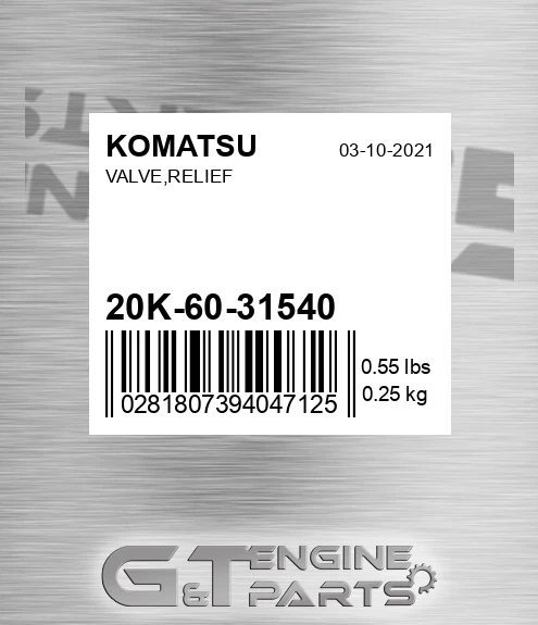 20K-60-31540 Valve,relief for KOMATSU