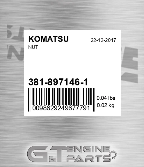 381-897146-1 Nut for KOMATSU