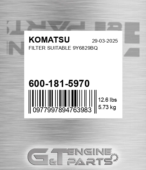 600-181-5970 Filter Suitable 9y6829bq for KOMATSU
