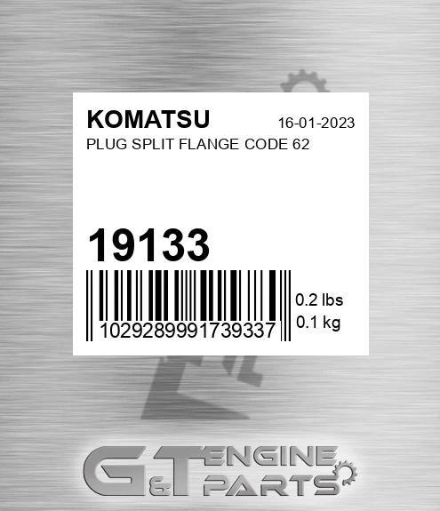 19133 Plug Split Flange Code 62 for KOMATSU
