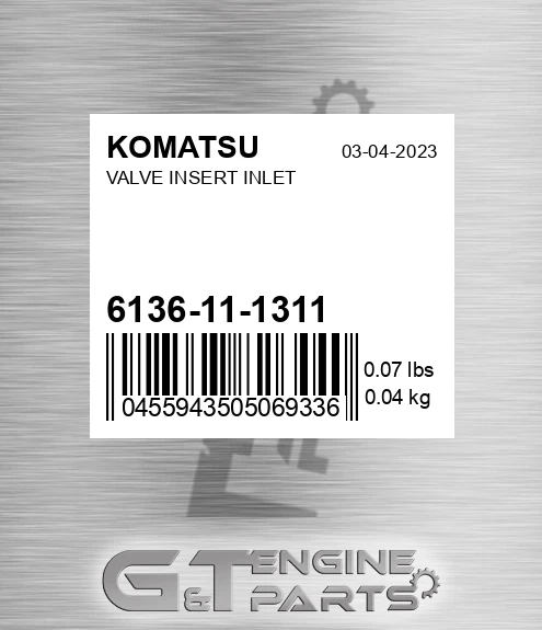 6136-11-1311 Valve Insert Inlet for KOMATSU