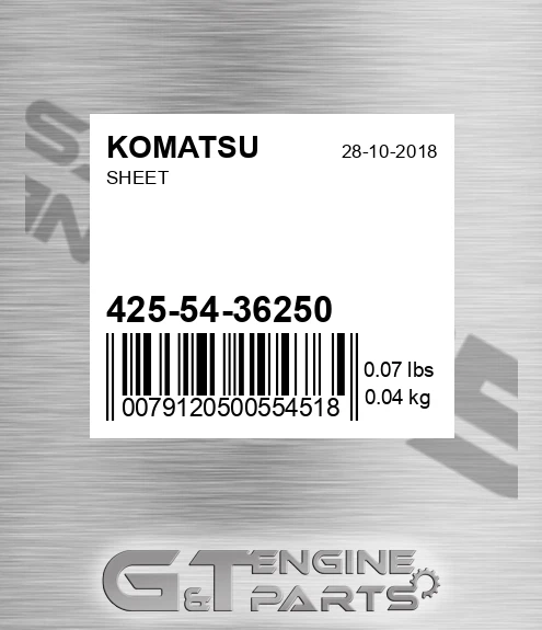 425-54-36250 Sheet for KOMATSU