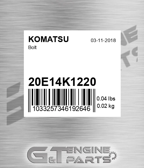 20E-14-K1220 Bolt for KOMATSU