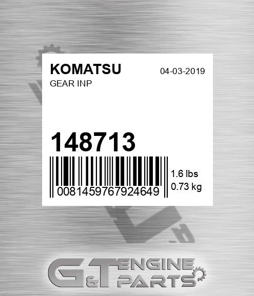 148713 Gear Inp for KOMATSU