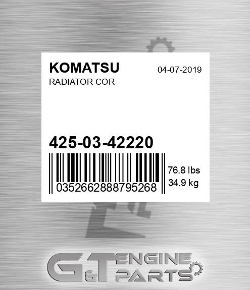 425-03-42220 Radiator Cor for KOMATSU