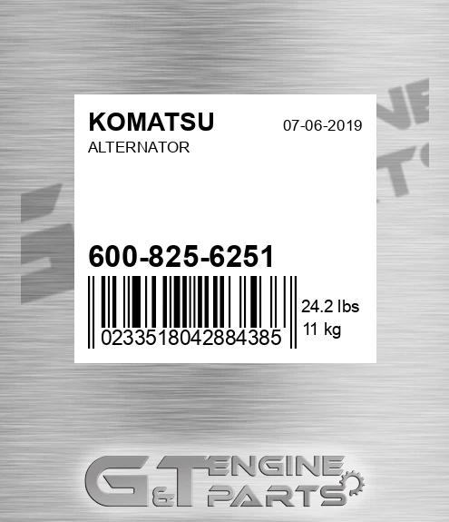 600-825-6251 Alternator for KOMATSU
