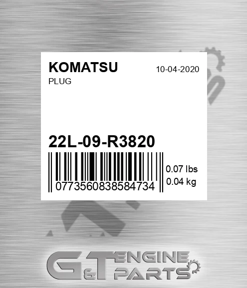 22L-09-R3820 Plug for KOMATSU