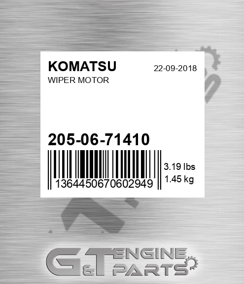 205-06-71410 Wiper Motor for KOMATSU
