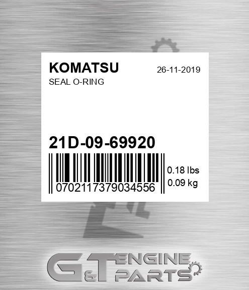 21D-09-69920 Seal O-ring for KOMATSU