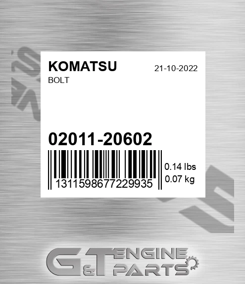 02011-20602 Bolt for KOMATSU