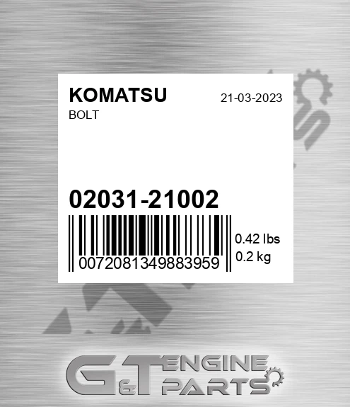 02031-21002 Bolt for KOMATSU