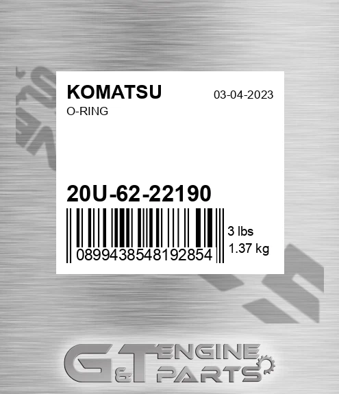 20U-62-22190 O-ring for KOMATSU