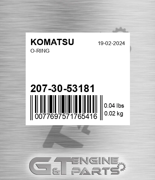 207-30-53181 O-ring for KOMATSU
