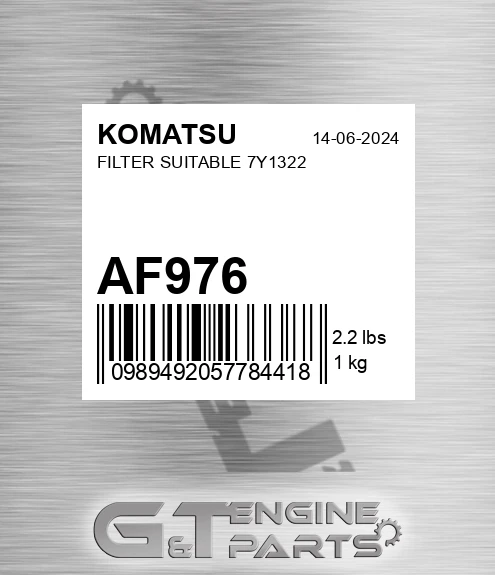 AF976 KOMATSU Filter Suitable 7y1322