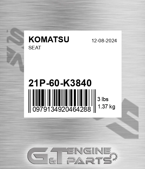 21P-60-K3840 Seat for KOMATSU