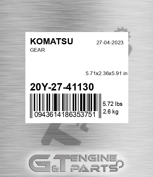 20Y-27-41130 Gear for KOMATSU