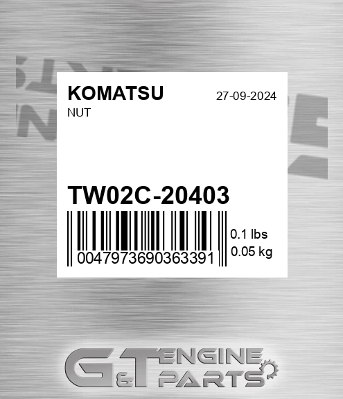 TW02C-20403 Nut for KOMATSU