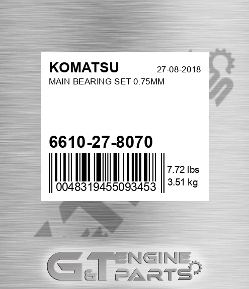 6610-27-8070 Main Bearing Set 0.75mm for KOMATSU