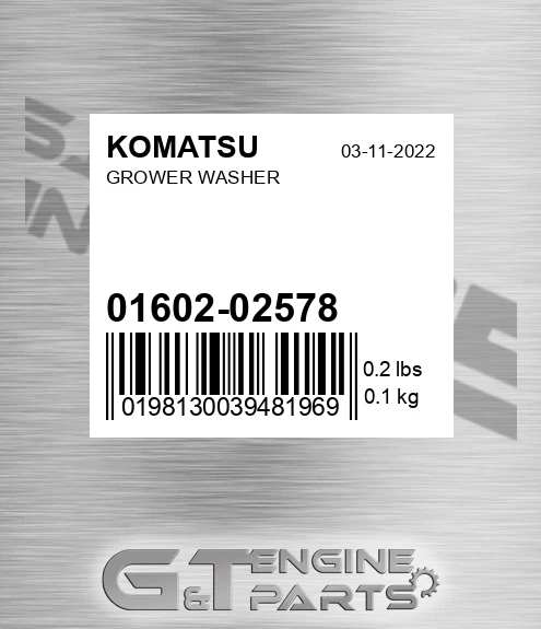 01602-02578 Grower Washer for KOMATSU