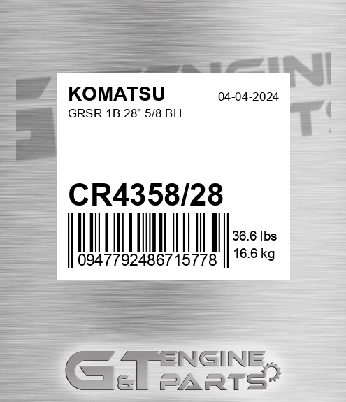 CR4358/28 Grsr 1b 28" 5/8 Bh for KOMATSU
