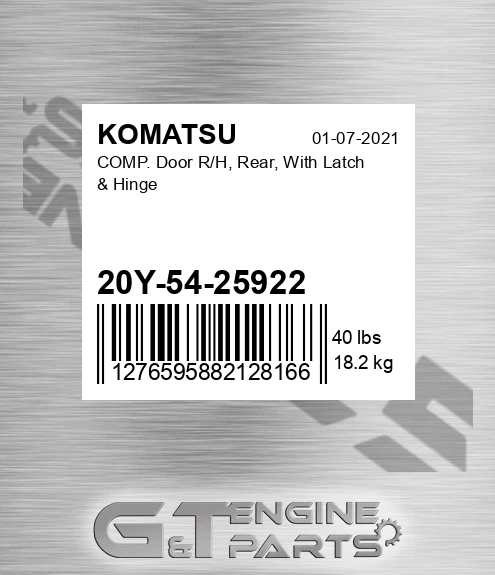 20Y-54-25922 Comp. Door R/h, Rear, With Latch & Hinge for KOMATSU