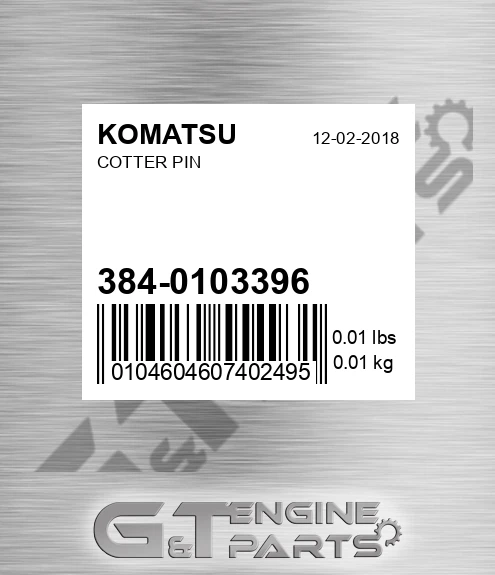 384-0103396 Cotter Pin for KOMATSU