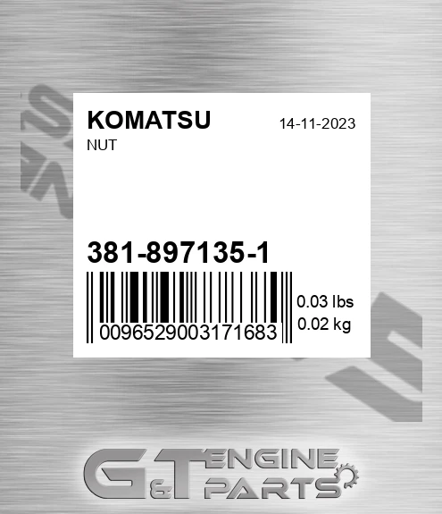 381-897135-1 Nut for KOMATSU