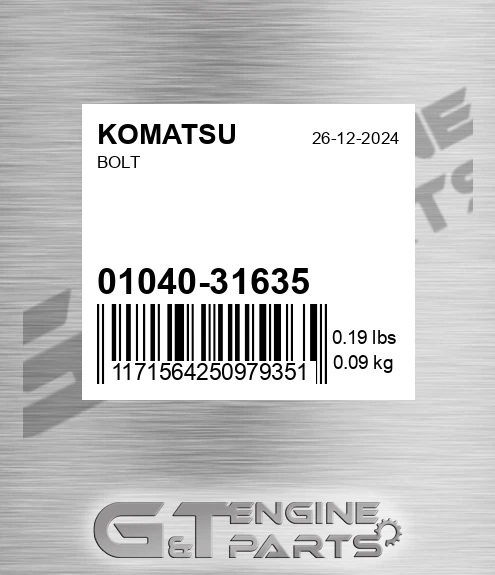 01040-31635 Bolt for KOMATSU