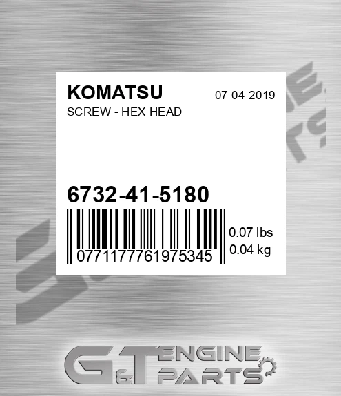 6732-41-5180 Screw - Hex Head for KOMATSU