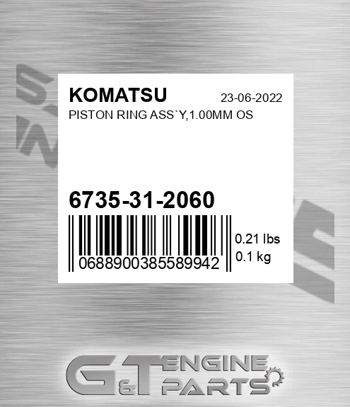 6735-31-2060 Piston Ring Ass`y,1.00mm Os for KOMATSU