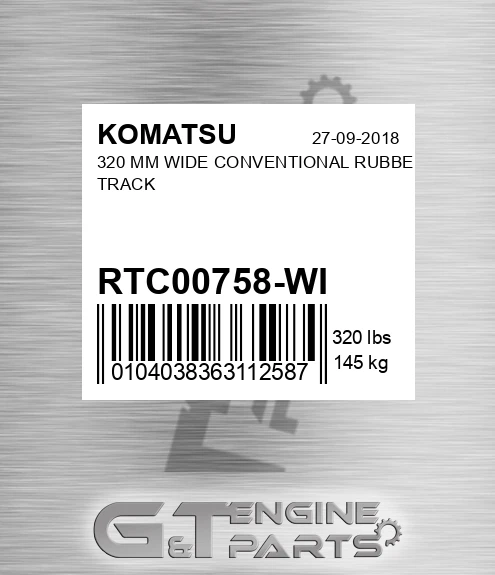 RTC00758-WI 320 Mm Wide Conventional Rubber Track for KOMATSU