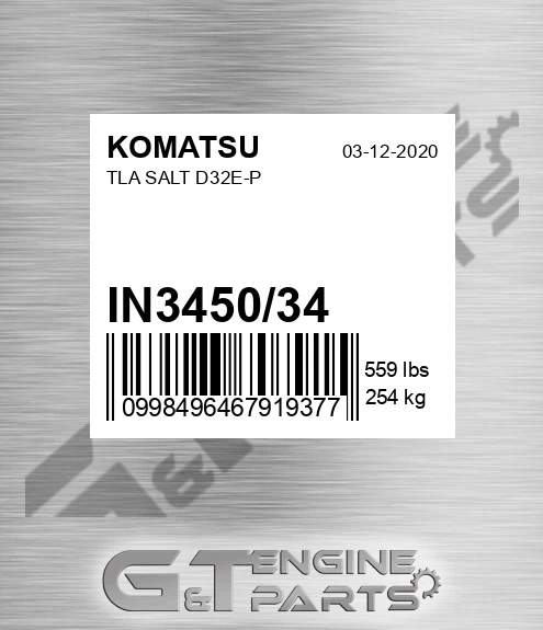 IN3450/34 Tla Salt D32e-p for KOMATSU
