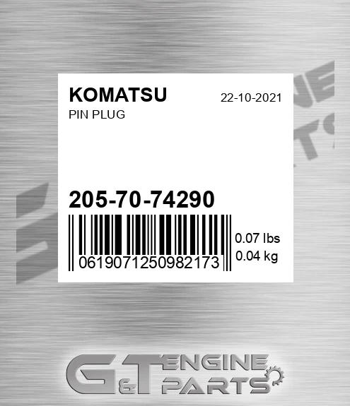 205-70-74290 Pin Plug for KOMATSU