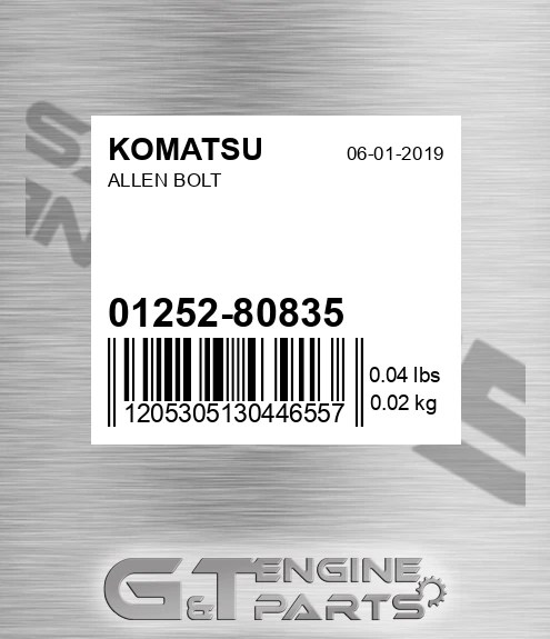 01252-80835 Allen Bolt for KOMATSU