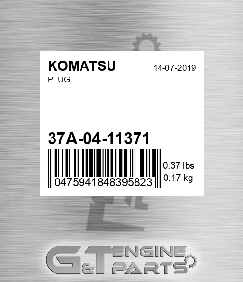 37A-04-11371 Plug for KOMATSU