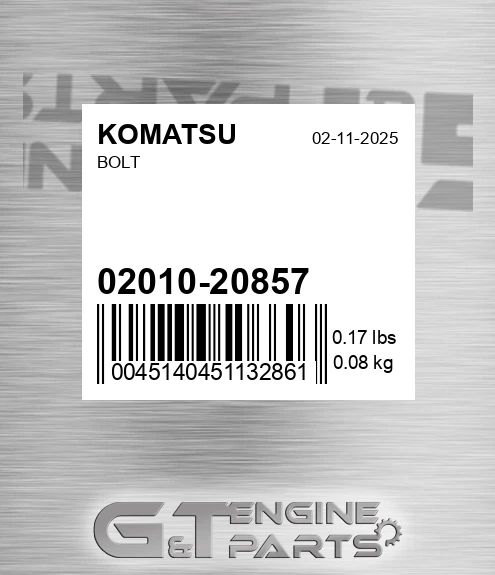 02010-20857 Bolt for KOMATSU