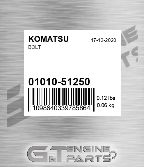 01010-51250 Bolt for KOMATSU
