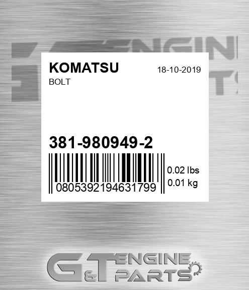 381-980949-2 Bolt for KOMATSU