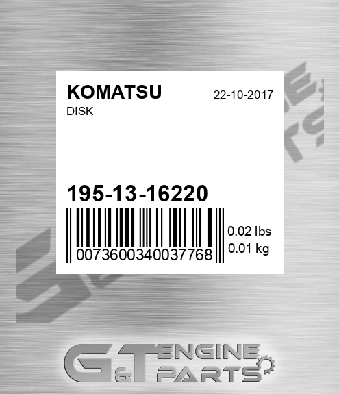 195-13-16220 Disk for KOMATSU