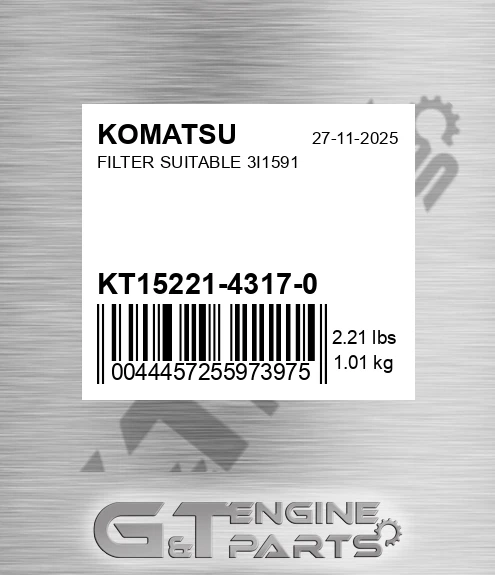 KT15221-4317-0 Filter Suitable 3i1591 for KOMATSU