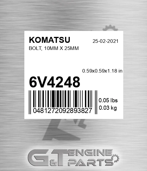 6V4248 Bolt, 10mm X 25mm